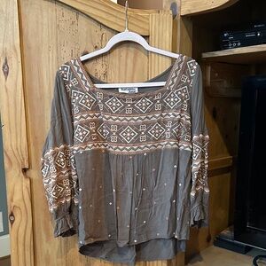 Savannah Olive Tunic with Cream and Tan Embroidery